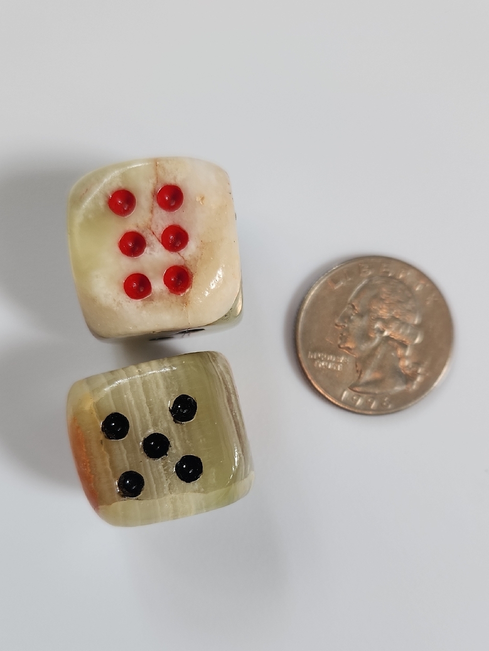 Onyx/Stone Dice Pair with Red and Black Pips